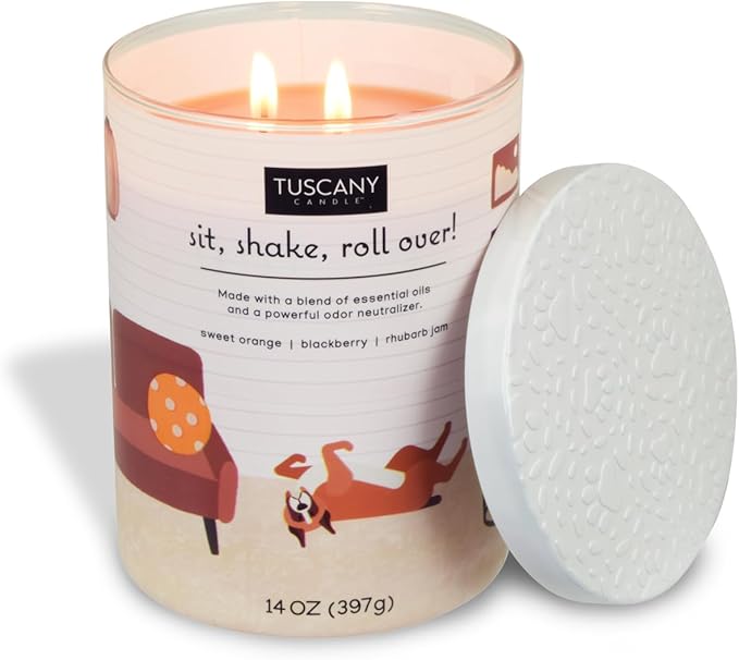 Tuscany Candle Sit, Shake, Roll Over: BlackBerry & Orange Scented Pet Odor Neutralizing Candle, 14 oz