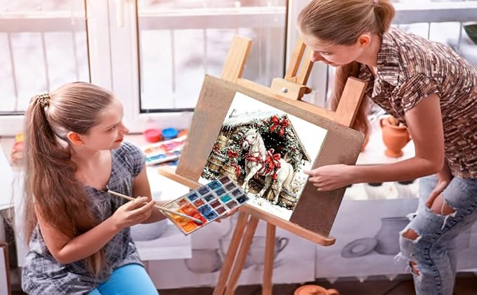 TCDZMYGS Christmas Paint by Numbers Kit for Adults Beginner,Christmas Horse Paint by Number Kits with Frame,DIY Acrylic Oil Painting by Numbers for Home Wall Decor 10 x 10 inch