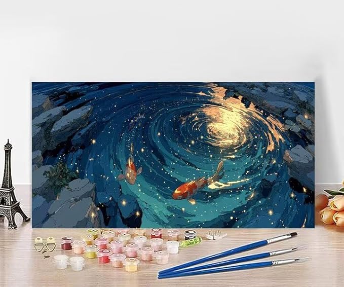 Paint by Numbers Kit for Adults Fish Painting by Numbers Lake DIY Kits for Adults Canvas Oil Painting Crafts, Hobbies for Women Beginner for Home Wall Decor Art, Gifts Without Frame 20x40 Inch G-6826