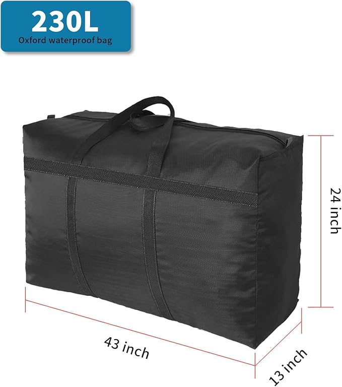 Extra Large Heavy Duty Moving Bag, Duffle Moving Bags 230L with Zippers for Space Saving Moving Storage and College Dorm,Oxford Cloth Waterproof Fabric, Black