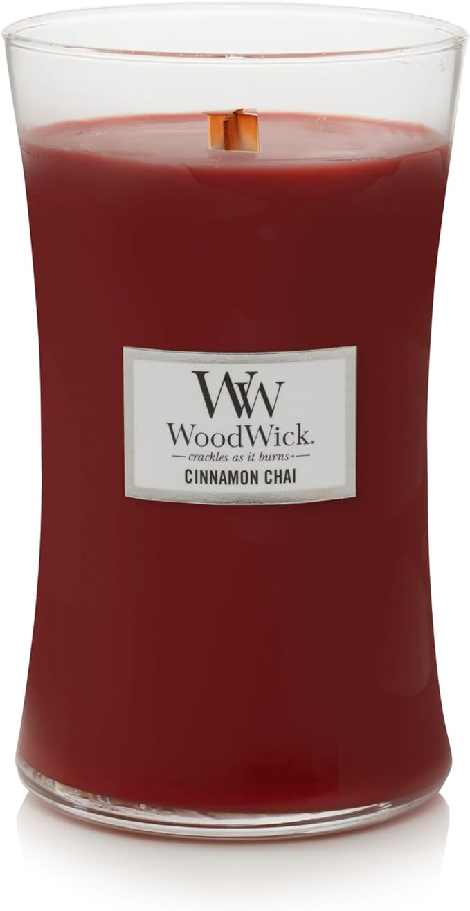WoodWick Cinnamon Chai Holiday Candle Gifts for Women and Men, 21.5 oz Large Hourglass Candle with Crackling Wick