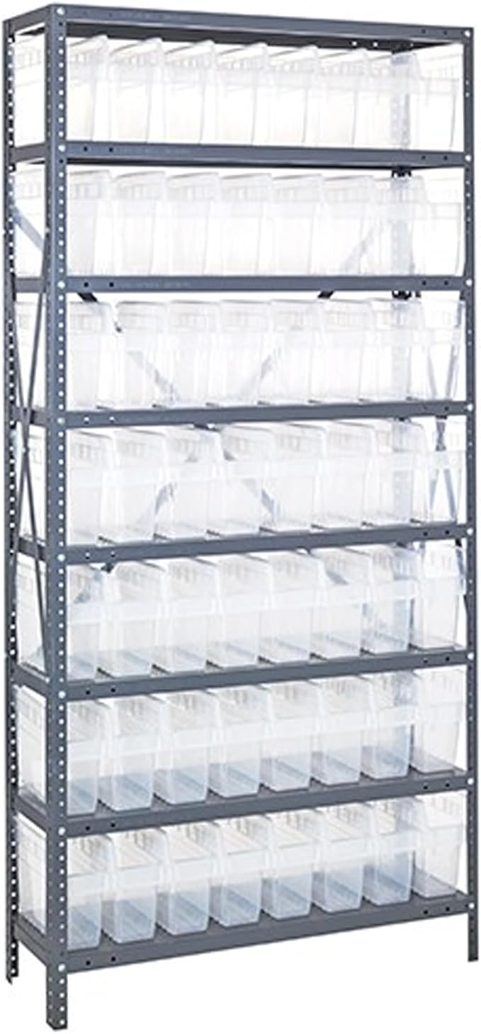 Quantum Storage Systems 1275-SB809CL Solid Heavy Duty 8 Shelves 21 STORE-MAX Clear Bins 75" H x 36" W x 12" D