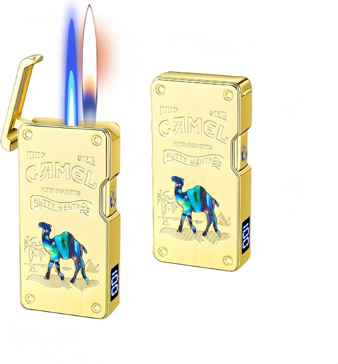 Smart Butane Lighter with 5 Ignition Methods, Voice-Activated Dual Flame Lighter with Windproof Blue Torch and Soft Flame Options, Rechargeable and Refillable Lighters (Without Fuel) (Yellow)
