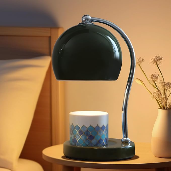 Ceramic Candle Warmer Lamp with Timer Dimmer Fit for Candle Jars, Modern Design with 2 Bulbs, House Warming Gifts, New Home Decor, Mother's Day, Birthday Gifts (Green)
