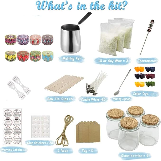 Complete Candle Making Kit Supplies - Full Beginners Soy Candle Making Kit Including Soybean Wax Dyes Wicks Pot TH0JY-1210