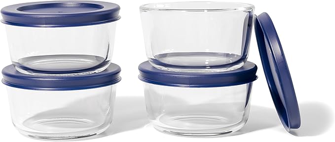 DURA LIVING 8-Piece Glass Food Storage Containers Set (4 Containers + 4 BPA-Free Lids) | 1-Cup, Leakproof | Microwave, Freezer, Oven & Dishwasher Safe | Ideal for Meal Prep & Pantry Organization