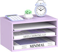 SUPEASY Wood Desk Organizer, 3 Tier Paper File Organizer for Desk, Wooden Desktop Organizer, Paper Letter Literature Mail Sorter, for Office School & Home Organization, Purple