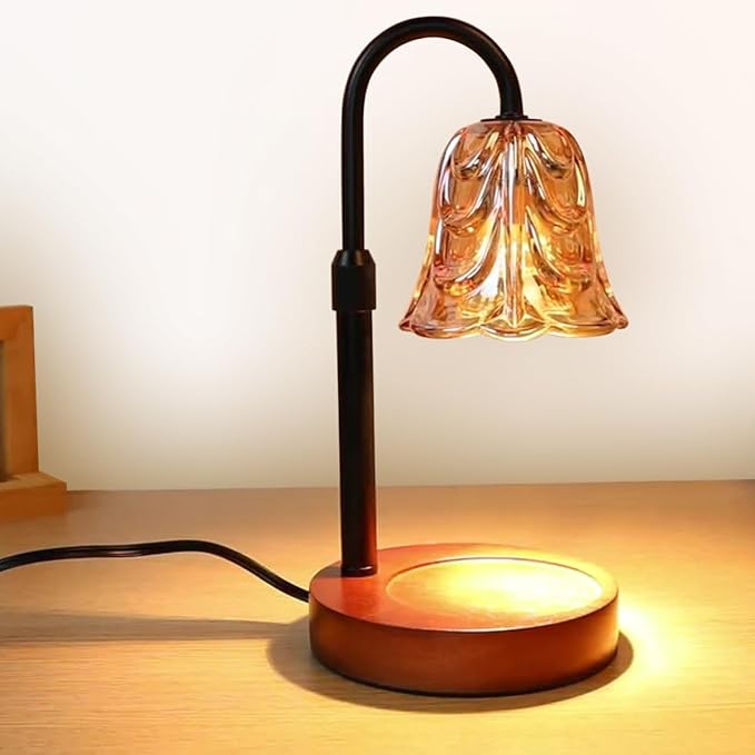 ANFOOS Candle Warmer Lamp with Timer and Dimmer, Flower Glass Shade Adjustable Height Flameless Wax Melt Warmer for Home Office Decor, 4 Brightness Mood Lighting, Includes 2 GU10 Bulbs