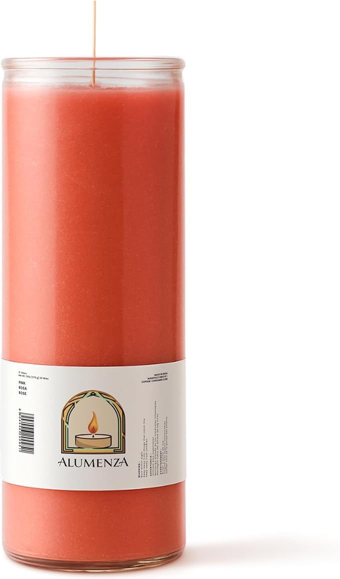 Bulk 6 Pack Pink 7 Day Candles in Glass Jar – Paraffin Wax, Clean Burning Unscented | Large & Tall Devotional Prayer Pillar Candles for Home, Memorial, Spells, Long Lasting