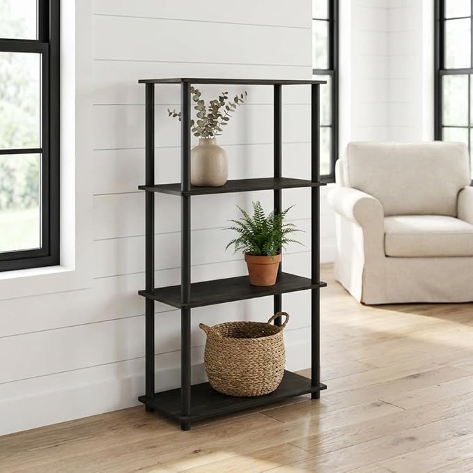 Furnifact Black Bookcase, Stylish Storage Solution, Durable Wood Material, Vertical Design, Modern Home Office or Living Room Decor