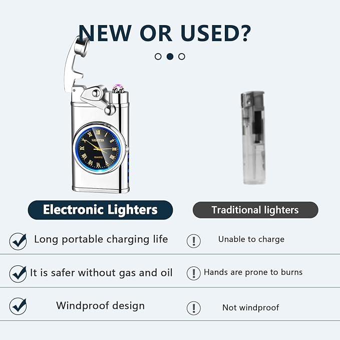 GADATOP Electric Lighter Rechargeable USB Lighter Flameless Windproof Lighters Personalized Creative Rocker Double Arc Plasma Lighters with Luminous Dial LED for Men and Women Gifts (Silver Ice)