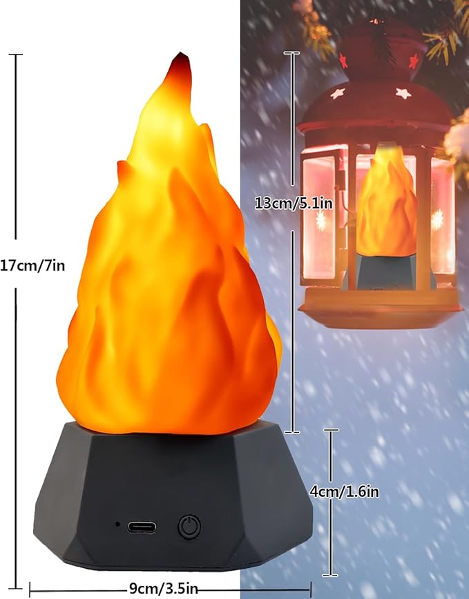 Fake Fire Lamp,3D Rechargeable Travel Night Light with Cozy Lighting,3-Mode LED Fake Fireplace Candles for Apartment Patio Decor Outdoor Camping Decorations…