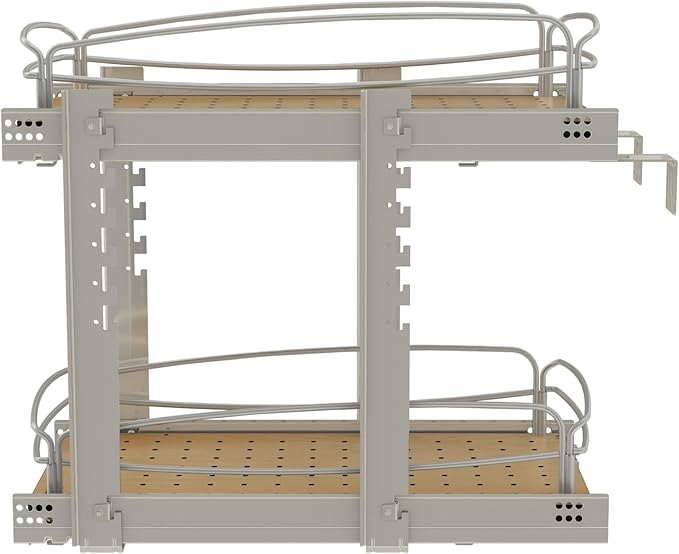 Rev-A-Shelf 2 Tier Pull Out Kitchen Cabinet Storage Organizer with Solid Bottom & Undermount Soft-Close Full Extension Slides, 54BK-12SC-2-1