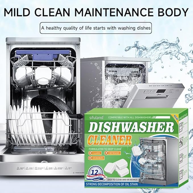 Dishwasher Cleaner and Deodorizer Tablets-12 Pack, Heavy Duty Deep Cleaning Descaler Pods for Dish Washer Machine, Removes Limescale, Odor, Grease, and Hard Water Stains, Septic Safe