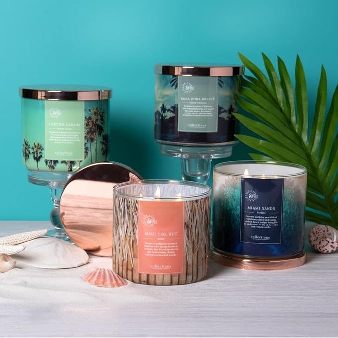 Colonial Candle Miami Sands Scented Jar Candle, Travel Collection, 3 Wick, Blue, 14.5 oz - Up to 60 Hours Burn