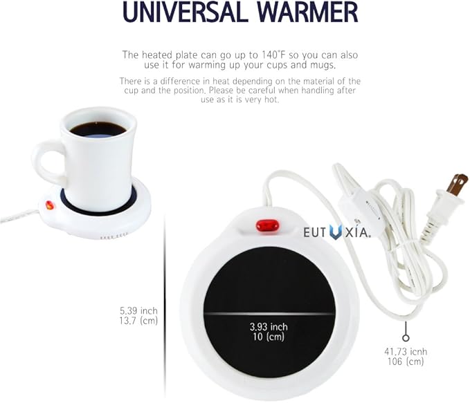 Eutuxia Candle Warmer for Home & Office, Set of 2, Great for Warming Up Cups, Coffee Mugs & Beverages on Desks Tables & Countertops. Electric Heated Plate Warms Quickly, Enjoy Hot Drinks on Cold Days