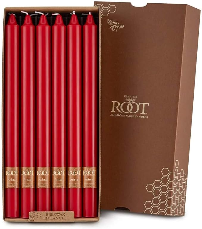 Root Candles Unscented Dinner Candles Premium Beeswax Blend Boxed Candle Set, 12-Inch, Red, 12-Count