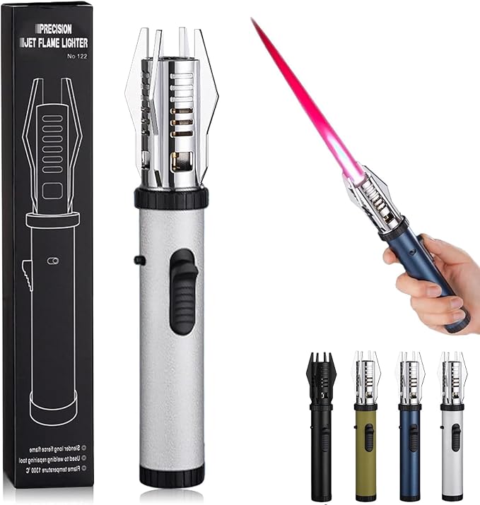 Power Electric Torch Lighters - New Adjustable Plasma Lighter with Safety Lock & 360° Inverted Ignition, Outdoor Straight Flame Windproof for Candles Campfires BBQ Baking, Camping, Gift (G)
