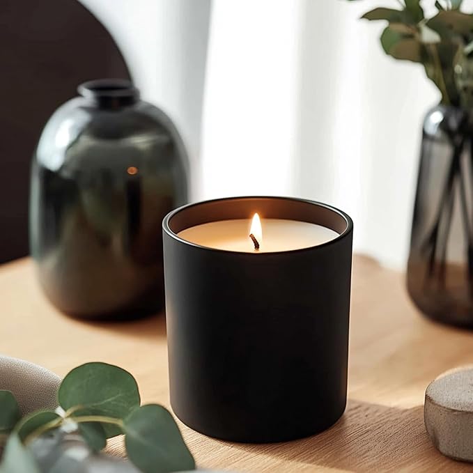 SUPMIND 15 Pack Glass Candle Jars- 7 fl.oz Matt Black Empty Candle Jars with Bamboo Lids and Sticky Labels, Bulk Candle Containers for Making Candles for Halloween
