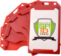 5 Pack - Heavy Duty 2-Sided Rigid Multi Card Holder - Hard Plastic Vertical ID Badge Holders for 2 Standard or Thick Prox Cards, Fuel Card, CAC, Work Badge, or Credit Cards by Specialist ID (Red)