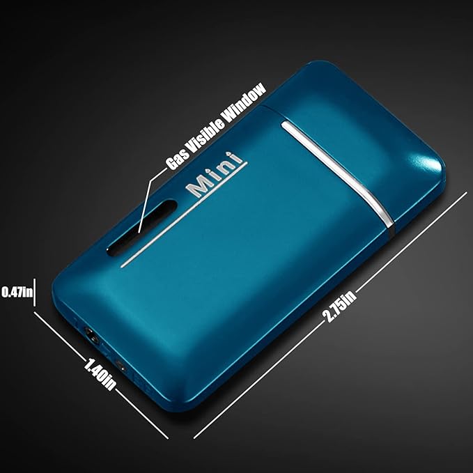 2 Pack Mini Butane Lighter, Double Jet Torch Lighter with Visible Window, Refillable and Adjustable Pocket Lighter, Great Little Gift for Men and Women, Black and Blue (Without Gas)