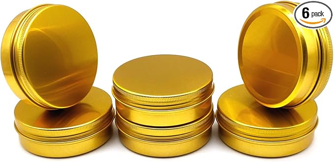 6pack 100ml Aluminum Tin Jars, 100 Gram Empty Travel Cosmetic Sample Container with Screw Cap Lid, 100g Gold Metal Tins Can for DIY Crafts, Lip Balms, Face Cream, Candle, Tea, Paint, Slime