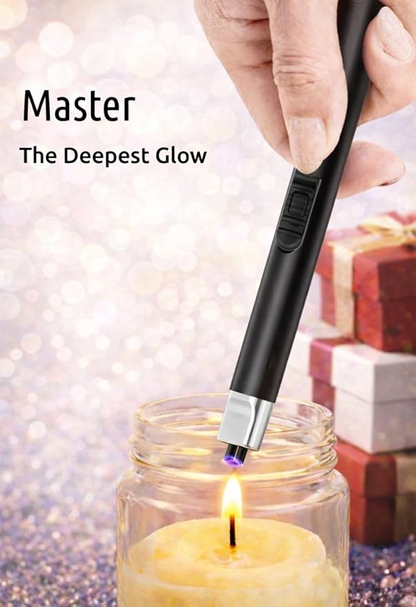REIDEA 2 PCS Electronic Candle Lighter Arc Windproof Flameless USB Rechargeable Lighter with Safe Button for Home Kitchen (S4, Pitch Black)
