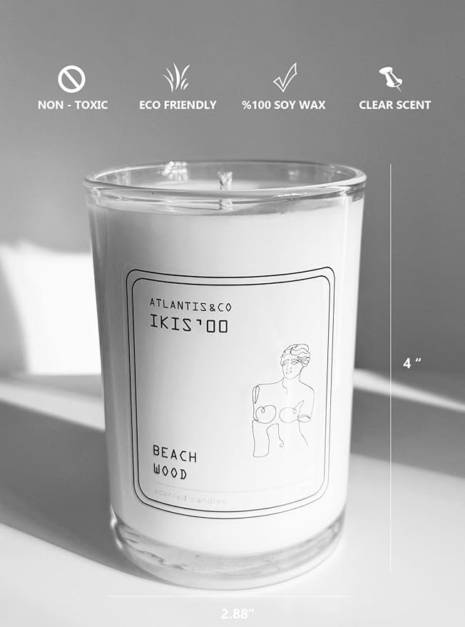 Beach Wood Scented Candle, 8oz Jar with Long-Lasting Burn, Giftable, Holidays,Birthdays