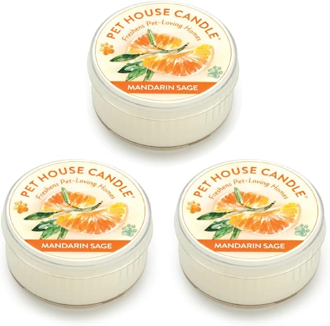 Pet House Mini Candles for Pet Odor Made with Natural Soy Wax, Plant Based, Dog and Cat Friendly Scented, Mandarin Sage Pack of 3