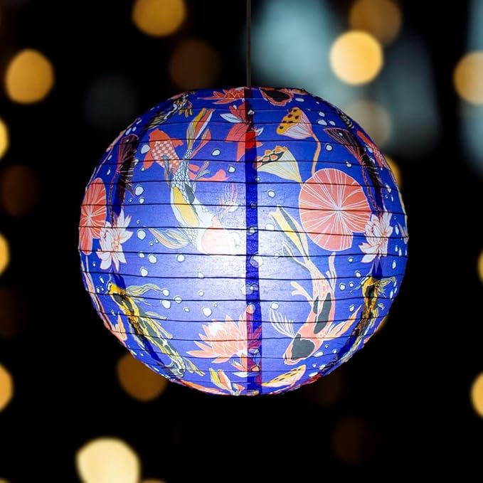 Quasimoon PaperLanternStore.com 14 Inch Midnight Koi Fish Pond Premium Paper Lantern