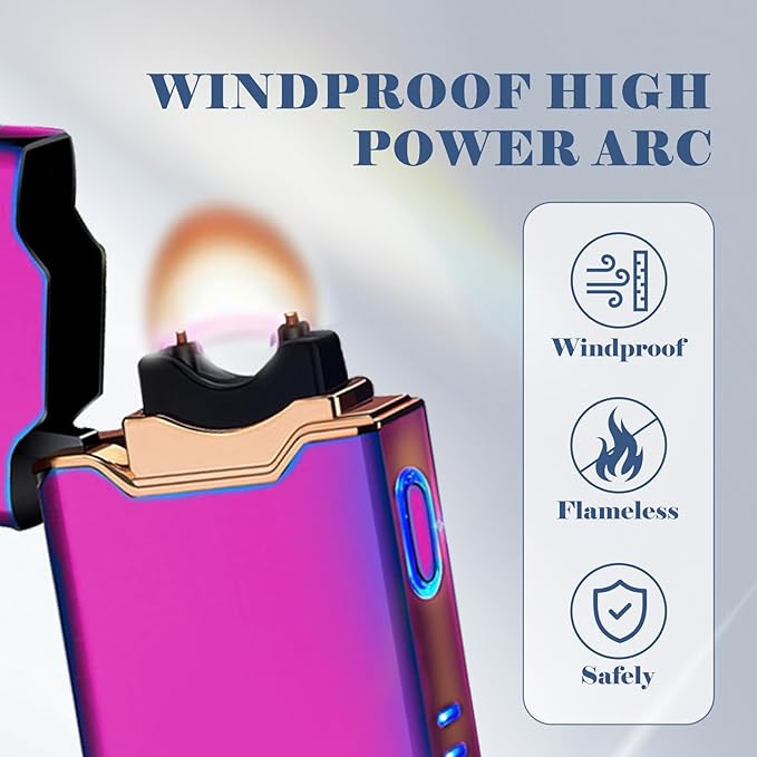 YOZWOO Rechargeable Electric Lighter USB Electronic Lighter High Power Flame Arc Plasma Lighters Windproof Camping Lighters with Long Battery Life for Home and Outdoor (Colorful)