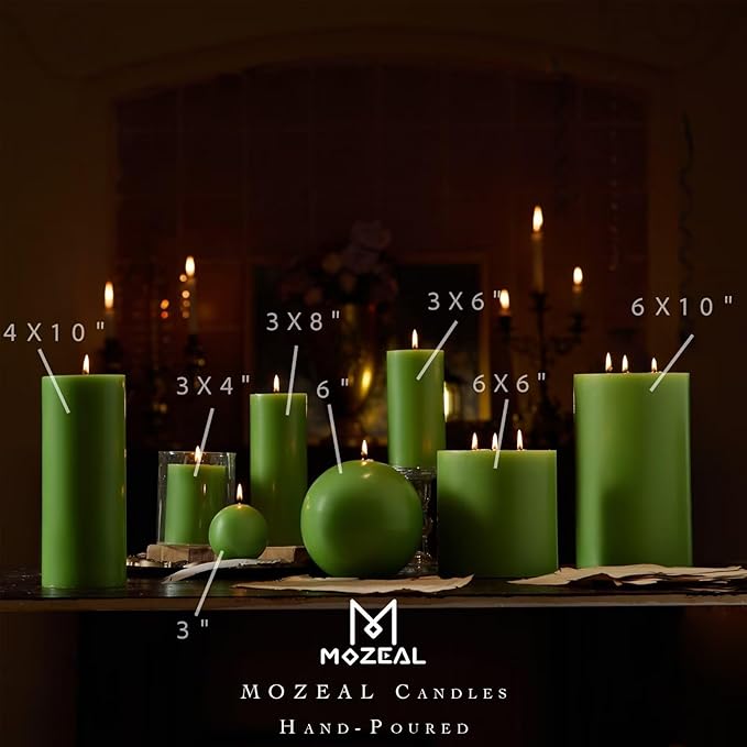 MOZEAL 3" x 6" Hand-Poured Unscented Candle, Dripless Pillar Candle Set of 3, Long Lasting Burning, Approx 120 Hours Burn Time, Rustic Country Style, for Garden Parties, Summer Ambiance, Lime