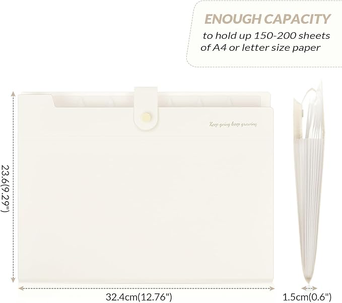 SKYDUE Accordion File Organizer, Expanding File Folder with 8 Pockets, Portable Document Paper Receipt Organizer, Letter/A4 Size Filing Folder School Office Supplies Cream