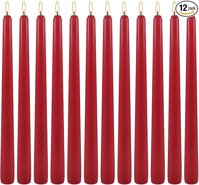 12Pack Red Taper Candles-10 inch Unscented and Dripless Dinner Candles, 8-9 Hours Burn Time, Hand Poured Tall Candlesticks-Ideal for Home Decor Weddings, Dinner Parties, Christmas Candlesticks