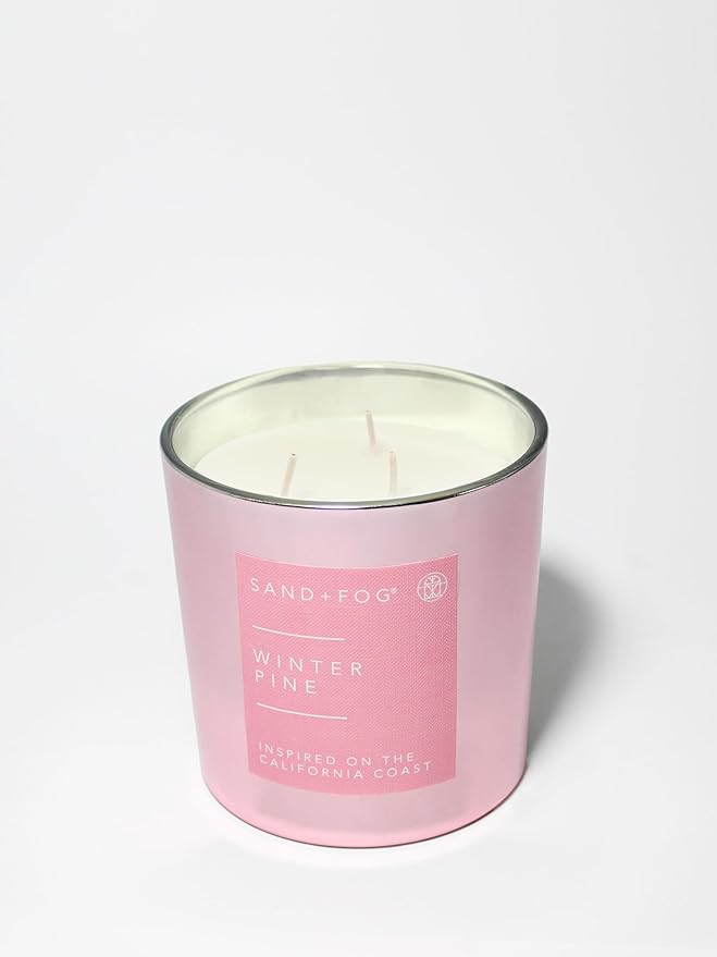 Sand + Fog Scented Candle - Winter Pine – Additional Scents and Sizes – 100% Cotton Lead-Free Wick - Luxury Air Freshening Jar Candles - Perfect Home Décor with Pink Ribbon Lid – 21 oz