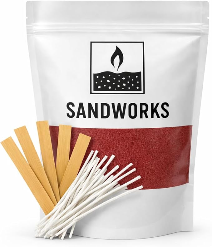 Sand Wax Candle Making Kit – 5 Wooden Wicks & 15 Cotton Wicks, 500 g Premium Fragrance-Free Sand Wax (Ember Red)