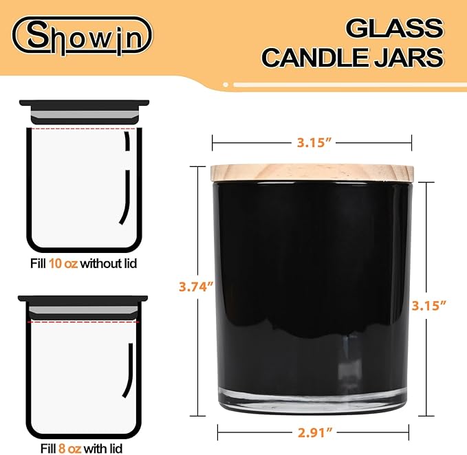 10 OZ Thick Candle Jars for Making Candles 15 Pcs, Empty Jars with Wood Lids for Candle Making, Sample Container, Inner Black