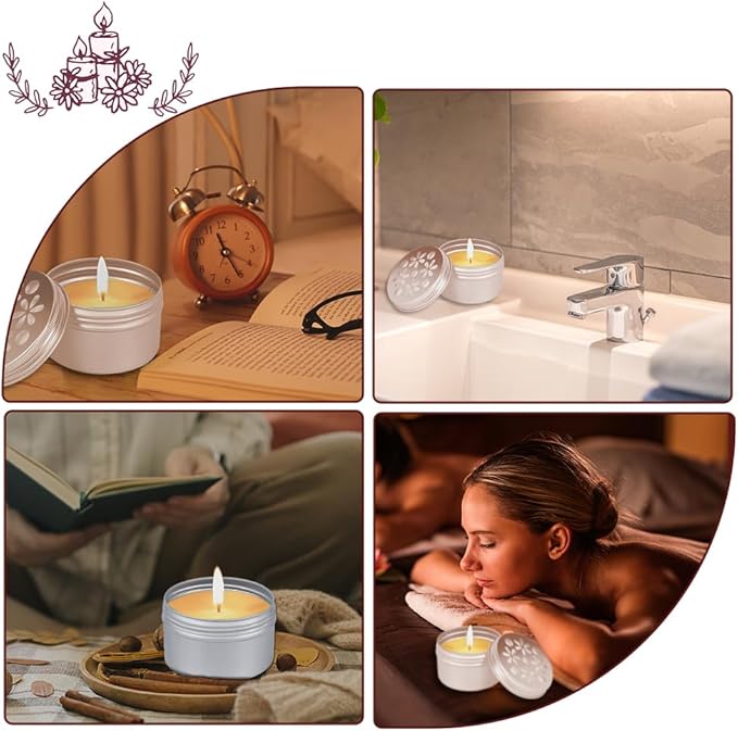 PH PandaHall 12pcs Aluminium Tins, 3 Style 4 Ounce Round Empty Metal Tins with Hollow Lids Refillable Spice Containers for Aromatherapy Air Freshener Candles Travel Storage, 2.7x1.6inch