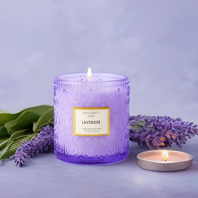 Chloefu LAN Lavender Candle, Candles for Women, Purple Candles, Scented Candle Gift, Nature Soy Wax, Home Decor, Mother Gifts, 55 Hours Long Burning, 8.1 oz