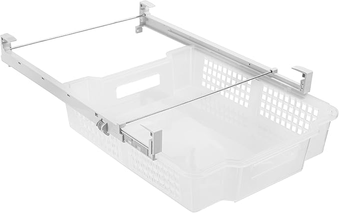 Smart Design Adjustable Pull Out Refrigerator Drawer - Extra Large - BPA Free Plastic - Holds 20 lbs - Extendable Sliding Fridge Bin, Freezer, Pantry Food Holder Storage Organizer - Kitchen - Clear