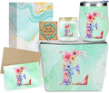 Personalized Gifts Monogrammed Birthday Gifts for Women, Daughter Bestie Friendship Christmas Halloween Initial Wine Tumbler Makeup Bag Scented Candle Bracelet Set, (Aesthetic Green Flower E)