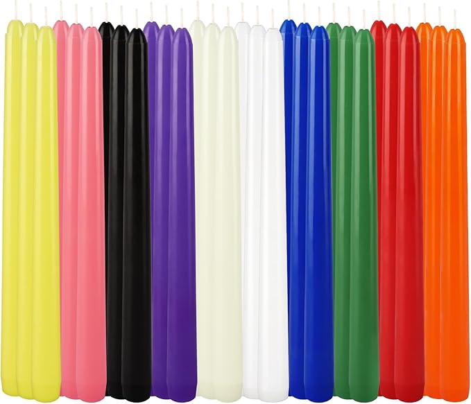 30 Pcs 10 Inch Dripless Taper Candles, Unscented Colorful Long Candles Sticks for Holiday Celebration Display, Home Decor, Dinner, Festival, and Party Decoration.
