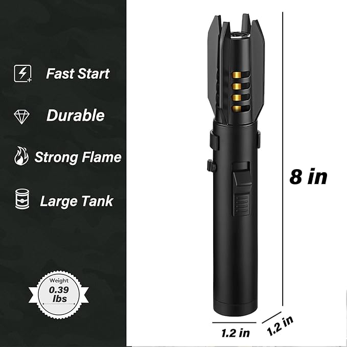 Large Torch Lighter, Windproof Butane Lighters with Flame Adjustable, Refillable, Jet Flame, Flame Switch Lock, Cool Lighter for Men.(Gas Not Include)