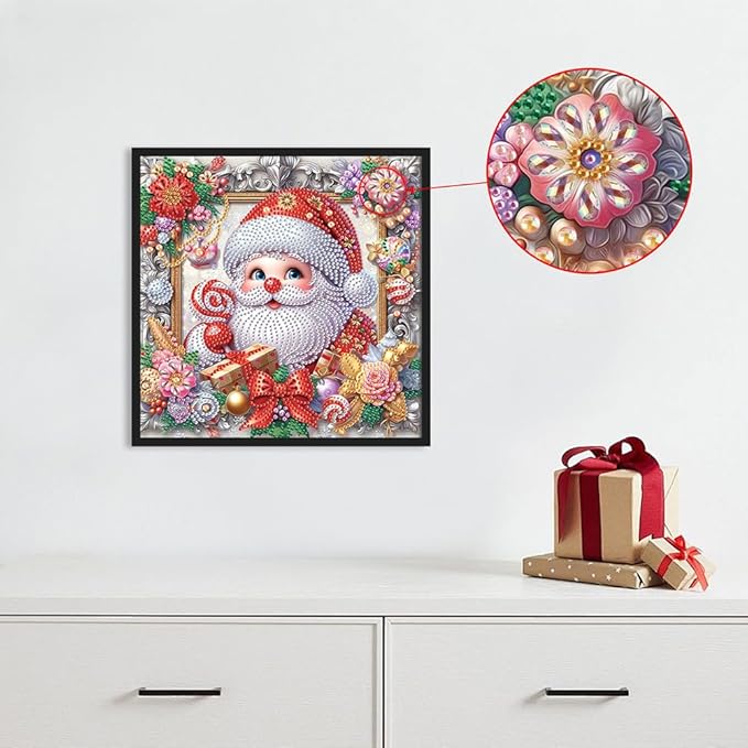 5D Santa Claus Special Shape Diamond Art Kits for Beginners, Christmas Winter Theme Diamonds Painting Kits for Adults,DIY Crystal Rhinestones Diamond Paintings for Home Wall Decor 12×12Inch