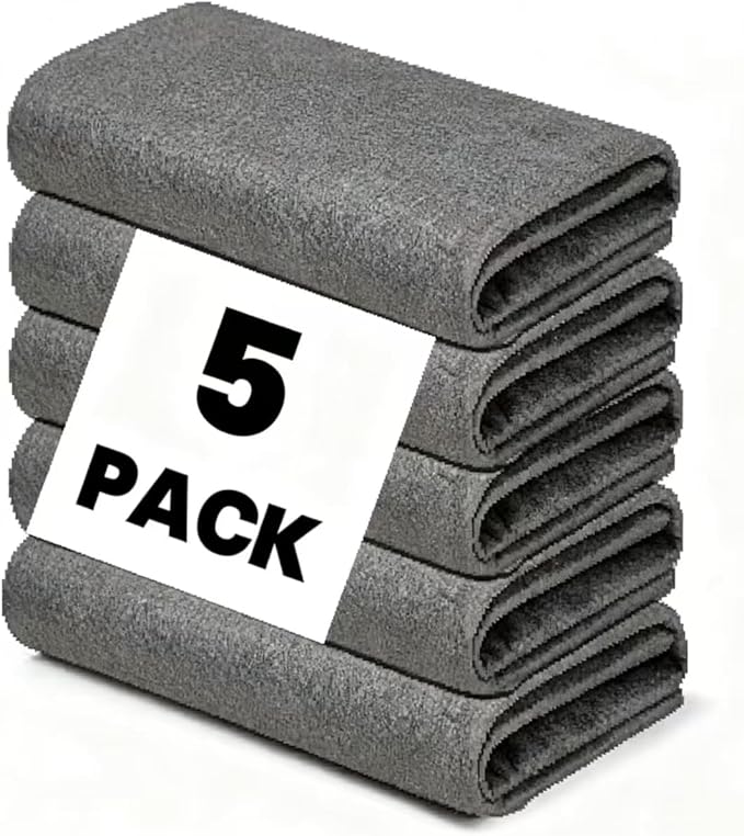 Thickened Magic Cleaning Cloths - 5 Pack Premium, Streak/Lint/Scratch-Free for Cars, Ultra-Absorbent Reusable Rags for Screens, Glass, Windows, Kitchen & Mirror, Durable, Gray (11.8''x11.8'')