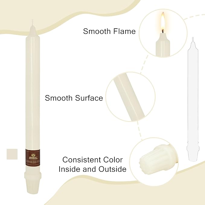 Ivory Candlesticks 10 Inch Handmade Dripless Taper Candles Unscented Colored Candle Set, Pack of 4 - Up to 8 Hours Burn