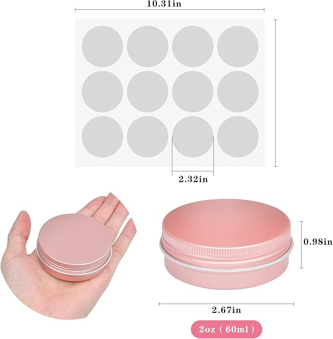 36 Pieces 2 oz Tins with Lids, Aluminum Rose Gold Candy Containers with White Labels, Small Empty Tin Cans Travel Storage Tin Jars for Candles, Lip Balm, Jewelry or Crafts