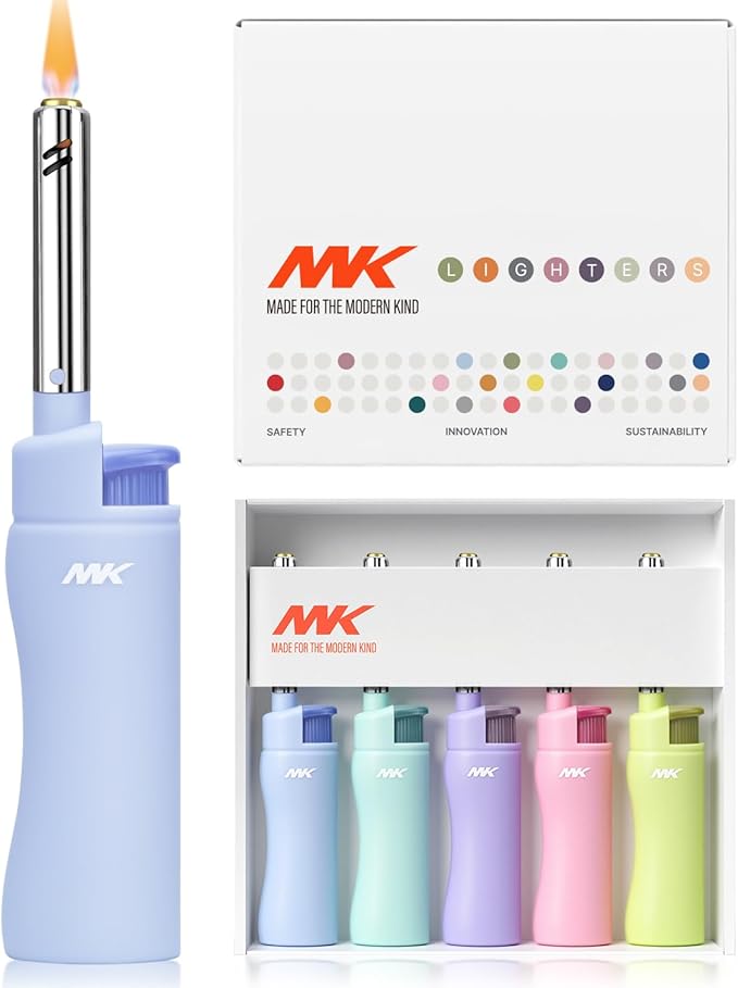 MK Candle Lighter, Butane Refillable Wind-Resistant Flame, 4-Pack for BBQ, Camping, Outdoor Use (Harmony-5PC)