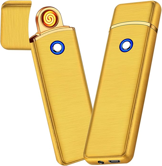 Electronic Lighter, Smart USB Rechargeable Lighter, Cool Electric Lighter Portable Dual Sided Ignition Windproof Flameless Lighter Lightweight Plasma Lighter for Indoor Outdoor(Gold)