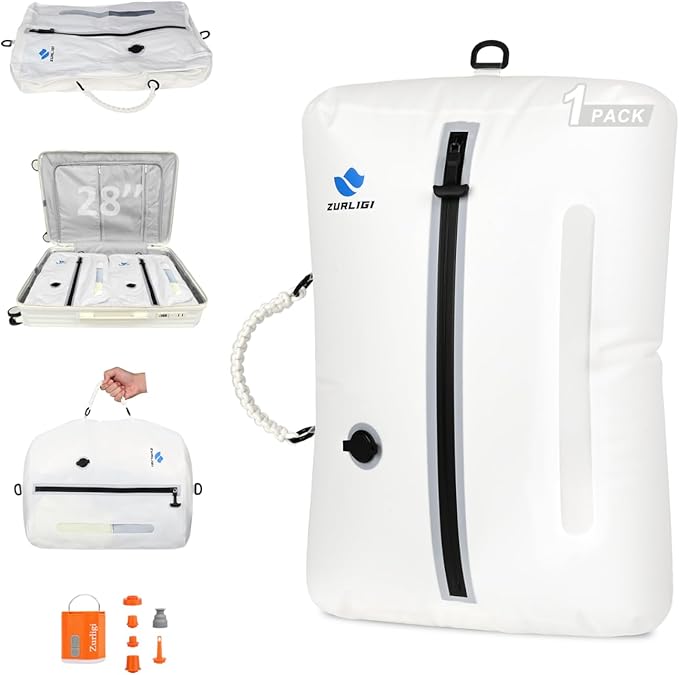 Zurligi Travel Vacuum Compression Bags with Removable Handle & Mini Pump – 39L Reusable IPX8 Waterproof Vacuum Packing Cubes, Vacuum Seal Bags for Clothes, Suitcase & Backpack(1-Pack White)